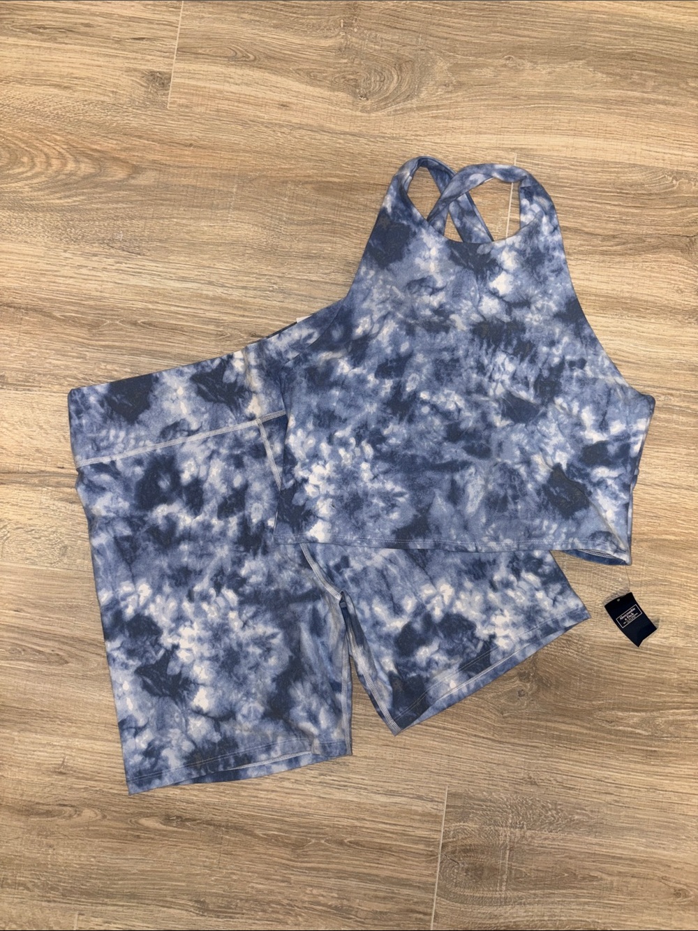 Women’s Blue Tie-Dye Bike Shorts and Crop Tank Set